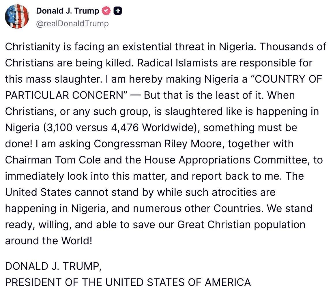 RepMarkWalker's tweet image. Despite the pushback, President Trump showed great courage placing Nigeria on the CPC list. This is a direct statement to the Nigeria govt. to do better protecting Christians from Islamists. Thank you ⁦@POTUS⁩ for putting the world on notice that religious freedom matters.