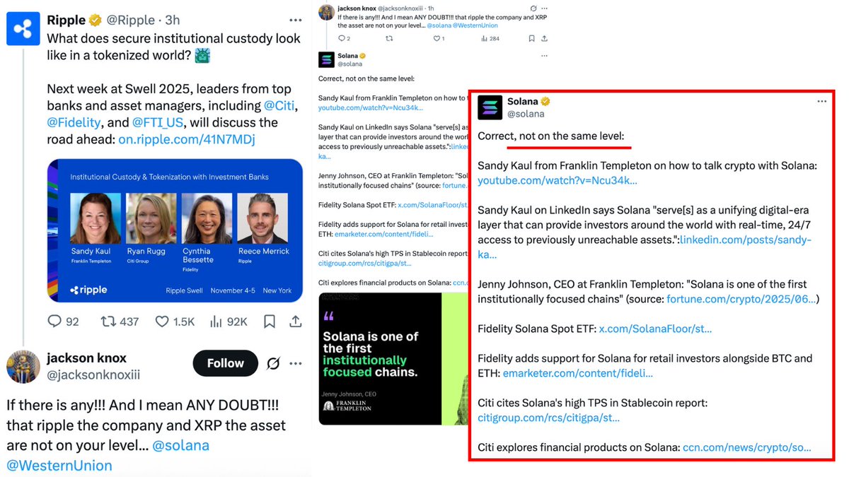 DegenerateNews's tweet image. NEW: @solana SAYS @Ripple IS NOT ON THE SAME LEVEL AS IT IS