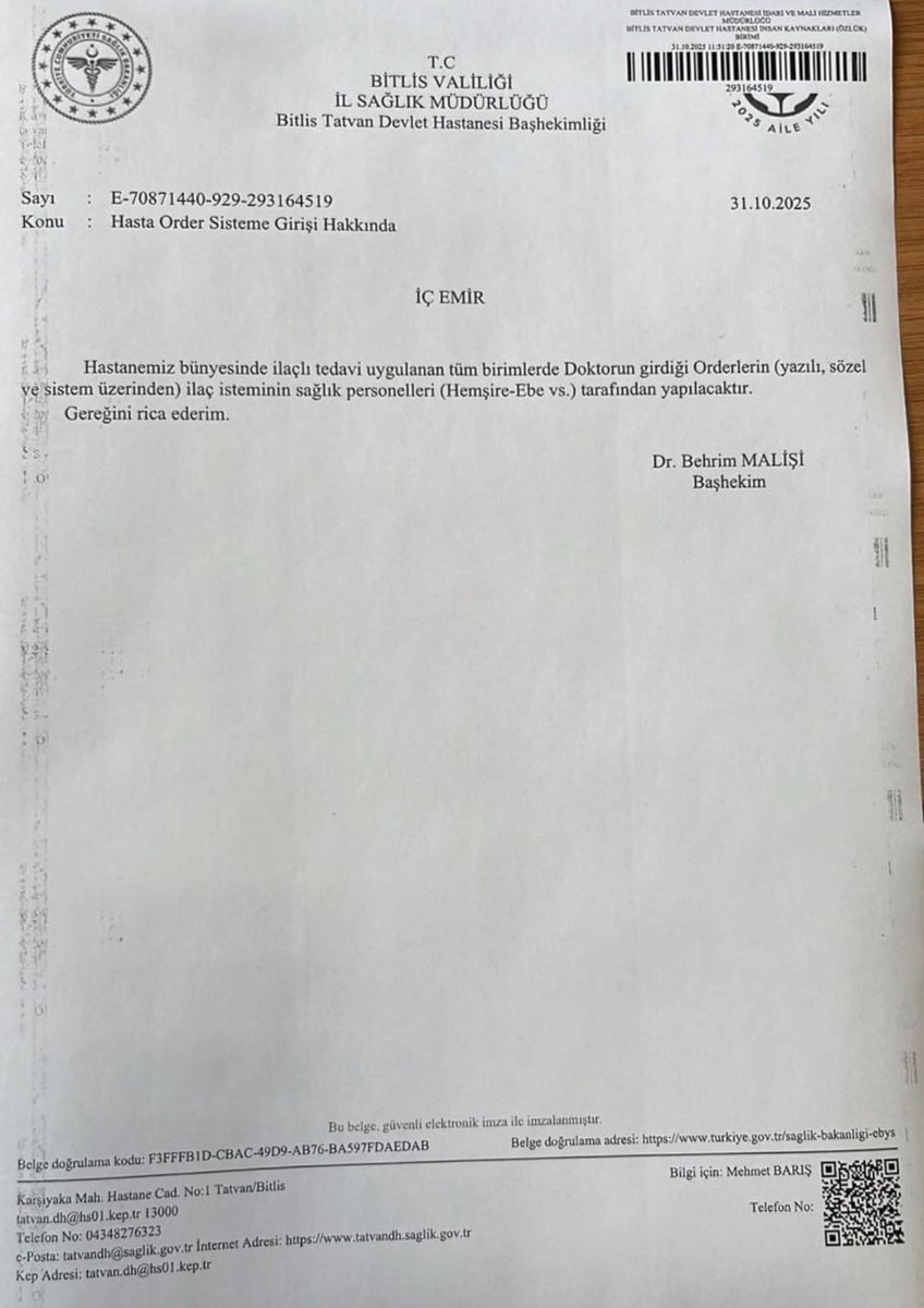 Bitlis Tatvan Devlet Hastanesi’nde görev yapan değerli meslektaşlarım,

Aşağıdaki yazıya istinaden order girişi yapmayın, ilaç isteminde bulunmayın.

Hep-Sen sizin yanınızda!

<a href="/hepsen_2020/">HEP-SEN</a> 
<a href="/BitlisValiligi/">Bitlis Valiliği</a> 
<a href="/saglikbakanligi/">T.C. Sağlık Bakanlığı</a>