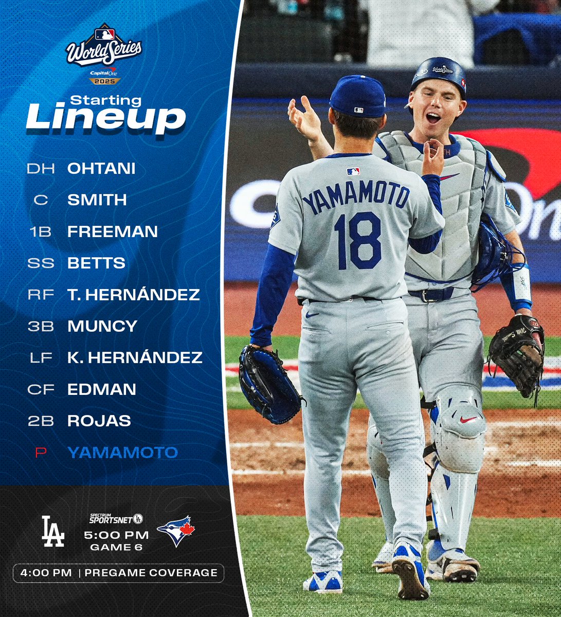 Tonight's #Dodgers starting lineup for Game 6 of the #WorldSeries