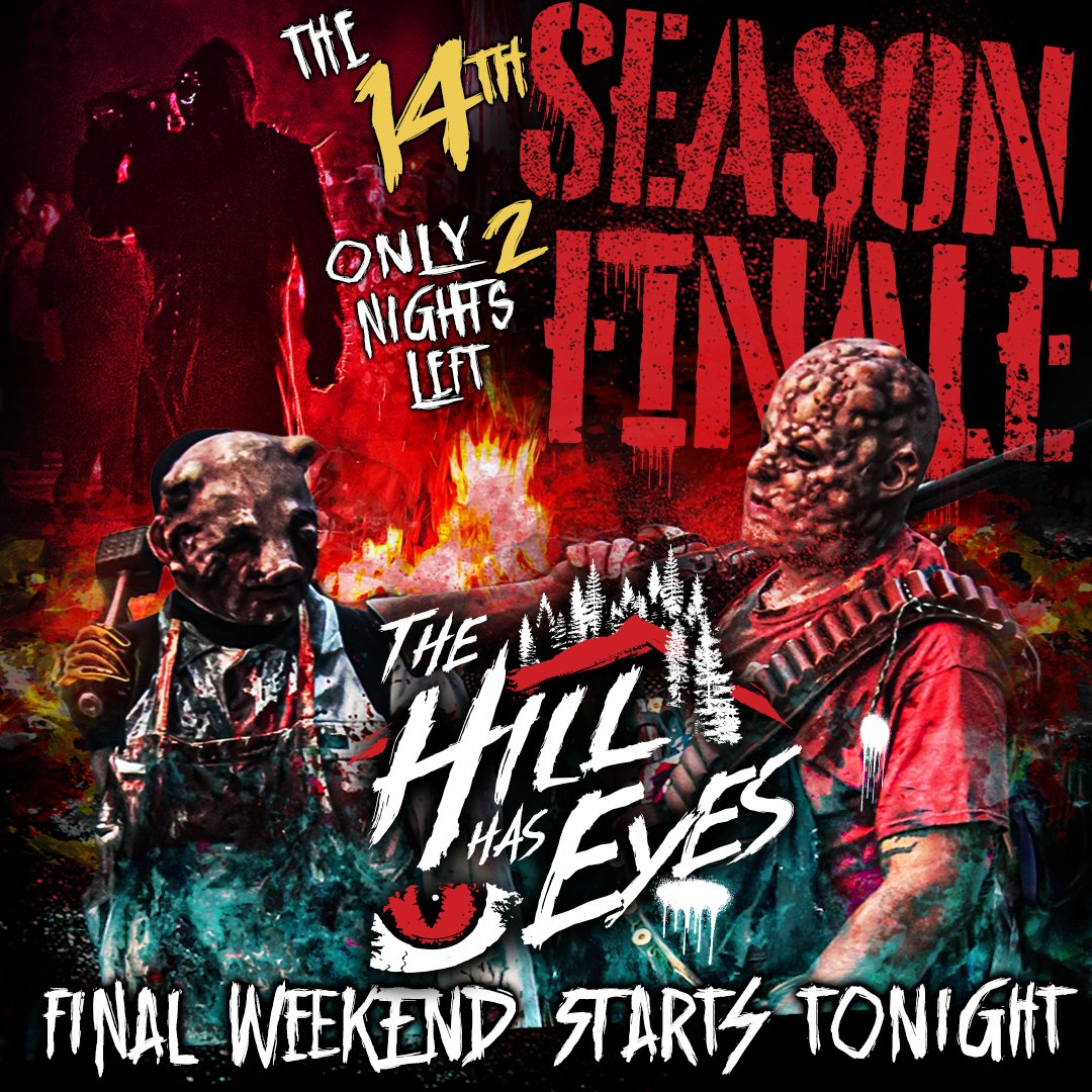 MKEHHE's tweet photo. Final Weekend starts TONIGHT — Halloween Night. 🎃

Season 14 of The Hill Has Eyes is coming to an end, but the screams aren’t done yet.
45 acres of fear. 4 haunts for 1 price. 100+ actors waiting
💀https://t.co/9GYyVd26JT https://t.co/Va4PwsWbym