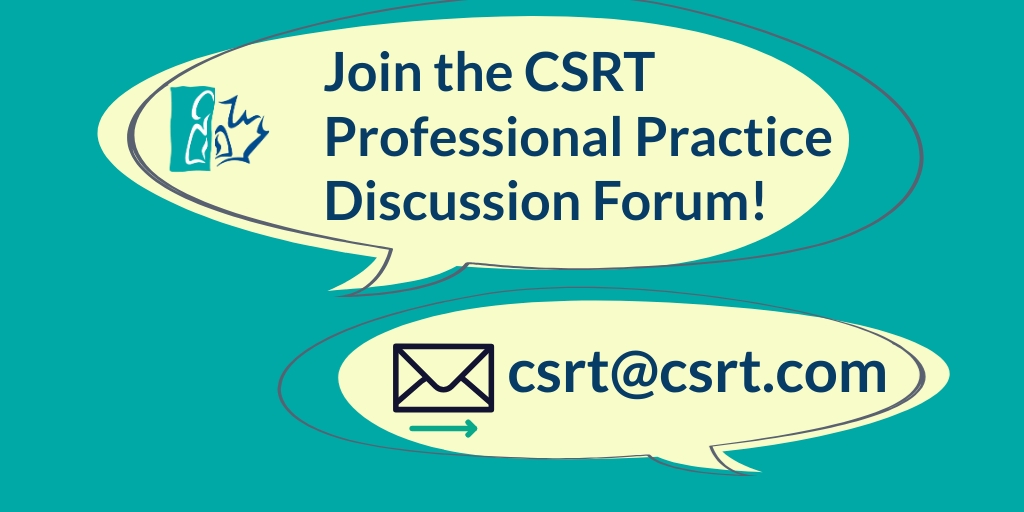 CSRT_tweets's tweet image. The CSRT offers a Professional Practice discussion forum for members, with access to a searchable discussion board and shareable file library. To join the conversation, email csrt@csrt.com.