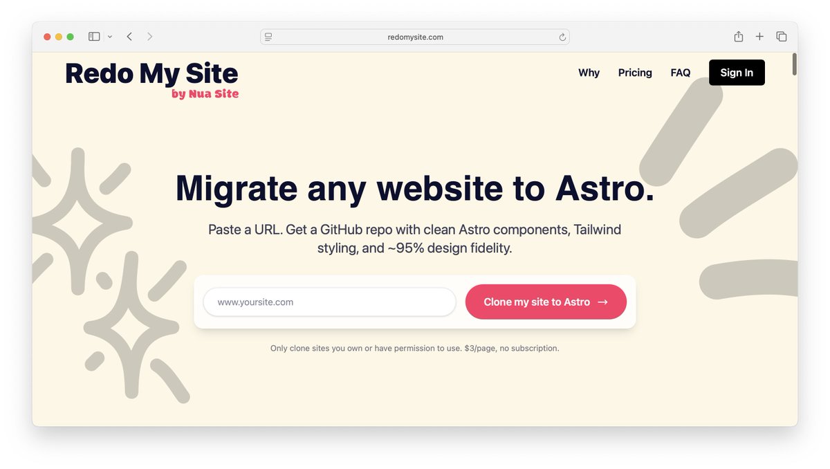 cool concept: migrate any website to Astro + Tailwind just from the URL 🤯 

redomysite.com