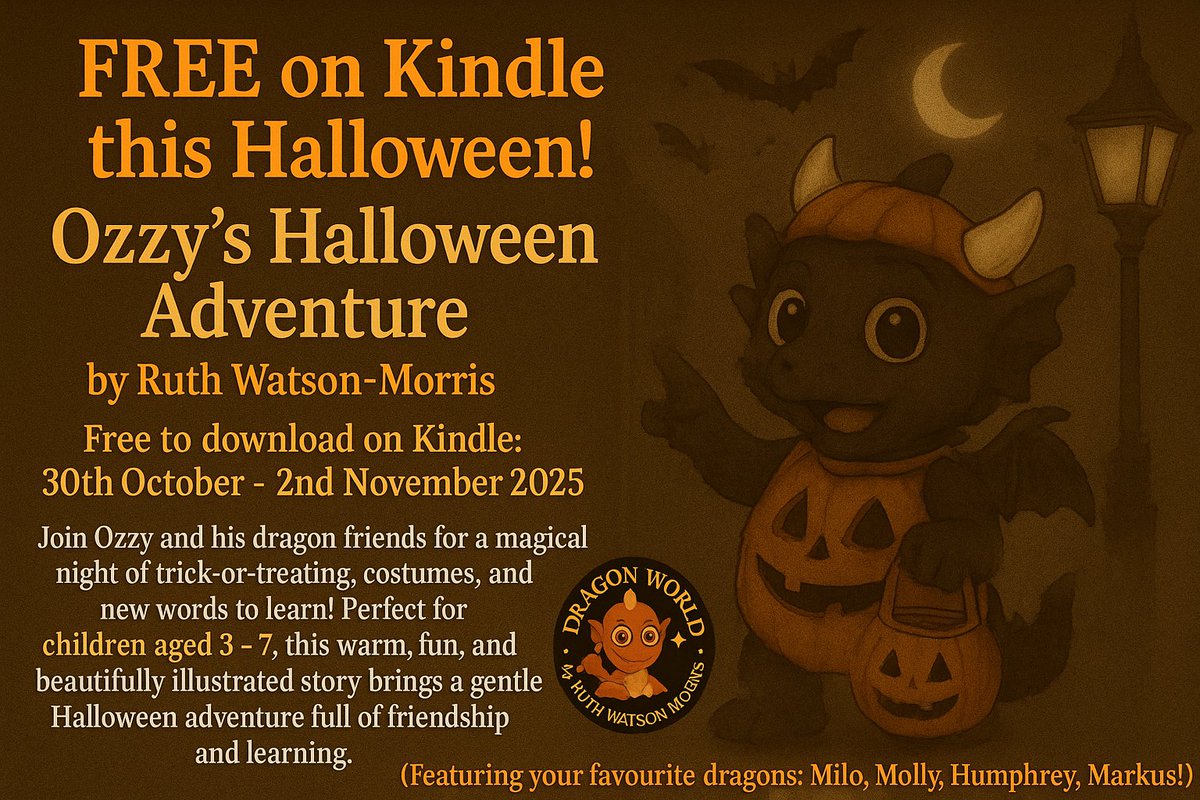 RuthWatsonMorr1's tweet image. OZZY&apos;S HALLOWEEN ADVENTURE 
BRAND NEW! FREE! 
Halloween night has arrived in Dragon World, and the baby dragons can’t wait to dress up and join the fun!
Ozzy becomes a pumpkin, Molly twirls as a fairy princess, Milo hides under a ghostly sheet, Humphrey casts spells as a wizard,…