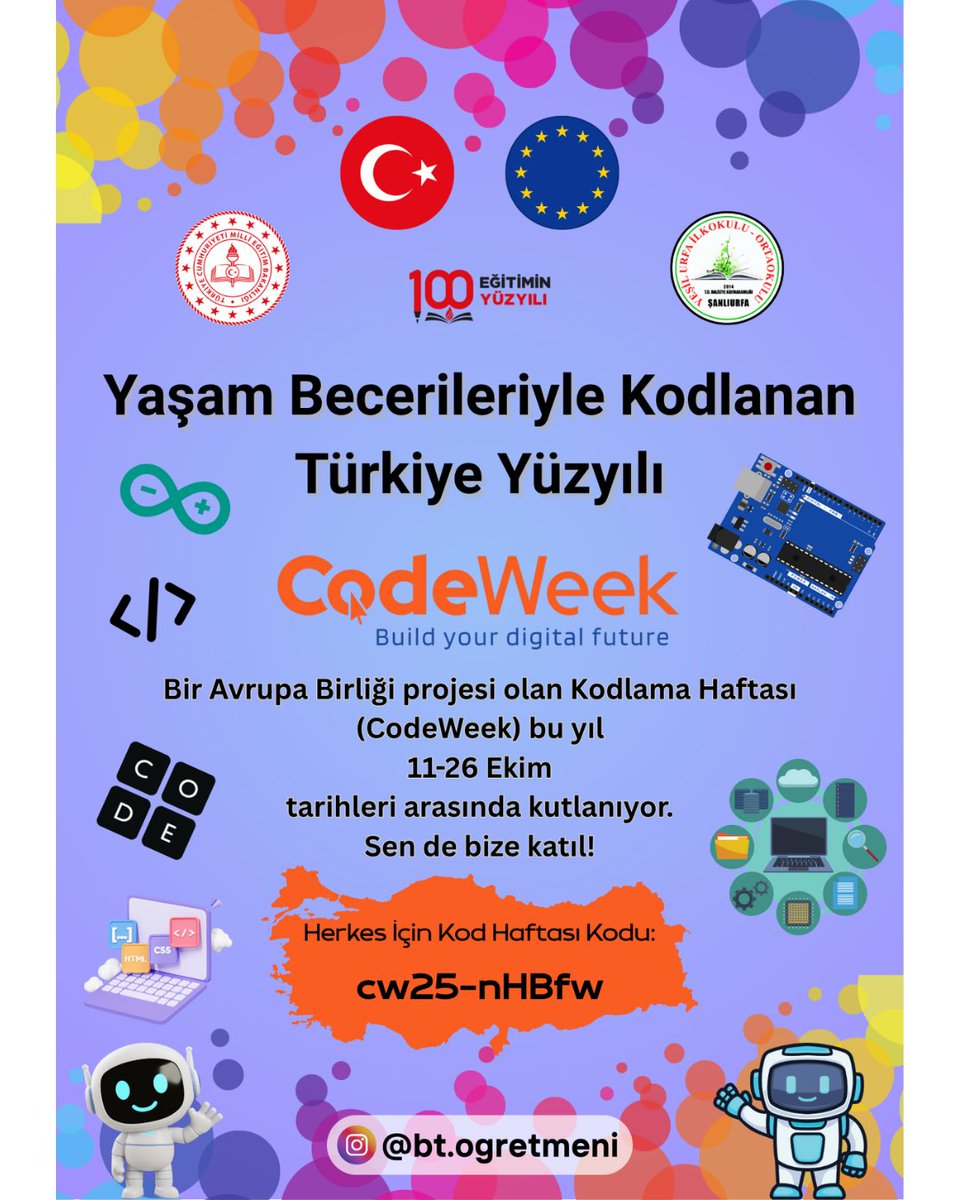 yesilurfa's tweet photo. CodeWeek kapsamında BT öğretmenimiz Hakan ÖZMEN liderliğinde 7 ülkenin katılımıyla ve Türkiye’den 52 farklı ilden 200’den fazla öğretmenin katılımıyla 520 bağlantılı etkinlik kaydı oluşturuldu. Uluslararası bir etkinlik zincirinin sahipliğini yapmanın gururunu yaşıyoruz. https://t.co/VVg0rwoWIT