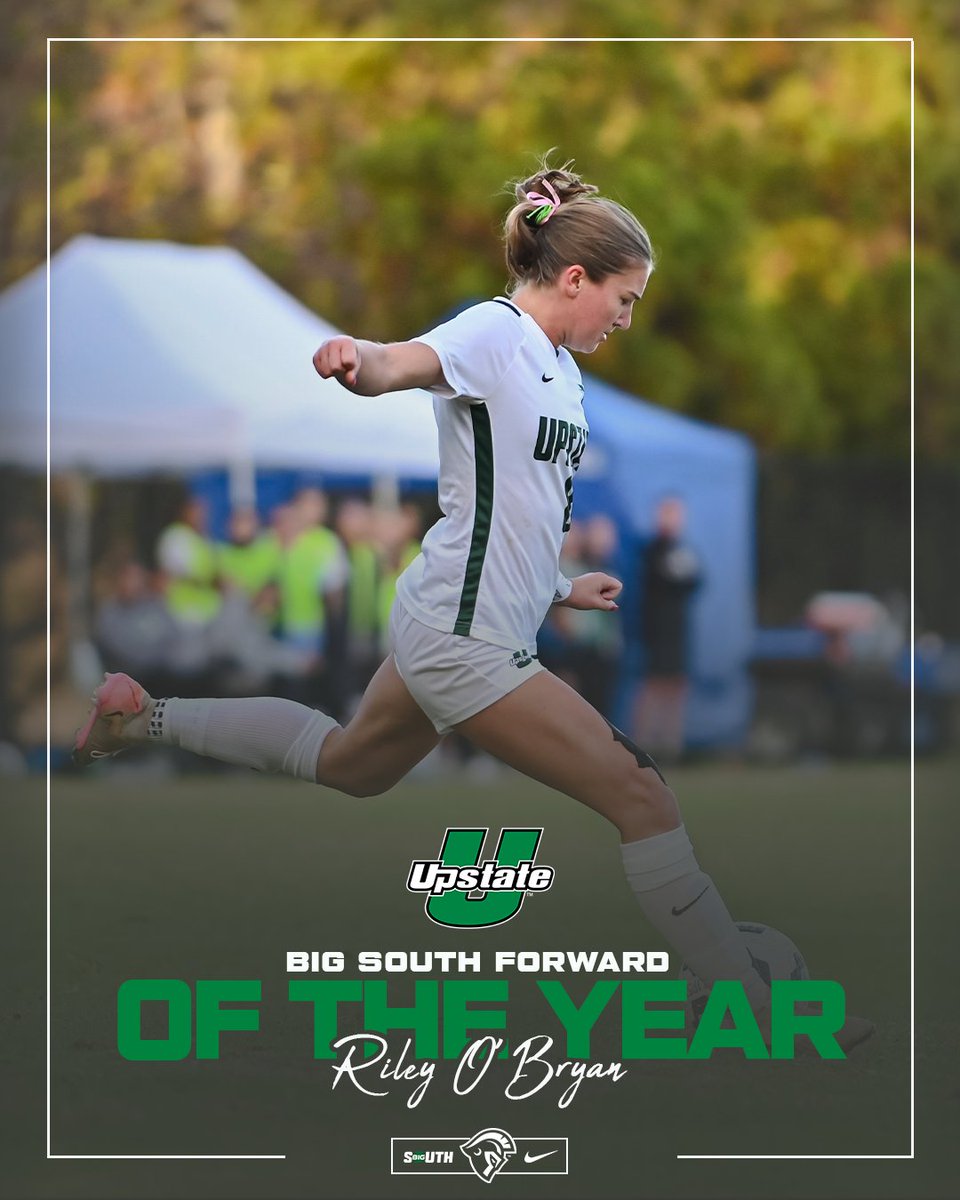 She leads the Spartans with 16 points overall, behind seven goals and two assists, ranking second in the conference for shots on goal (14), goals (5), and points (11). For her efforts, Riley O'Bryan has been tabbed the 2025 Big South Forward of the Year!

#SpartanArmy ⚔️