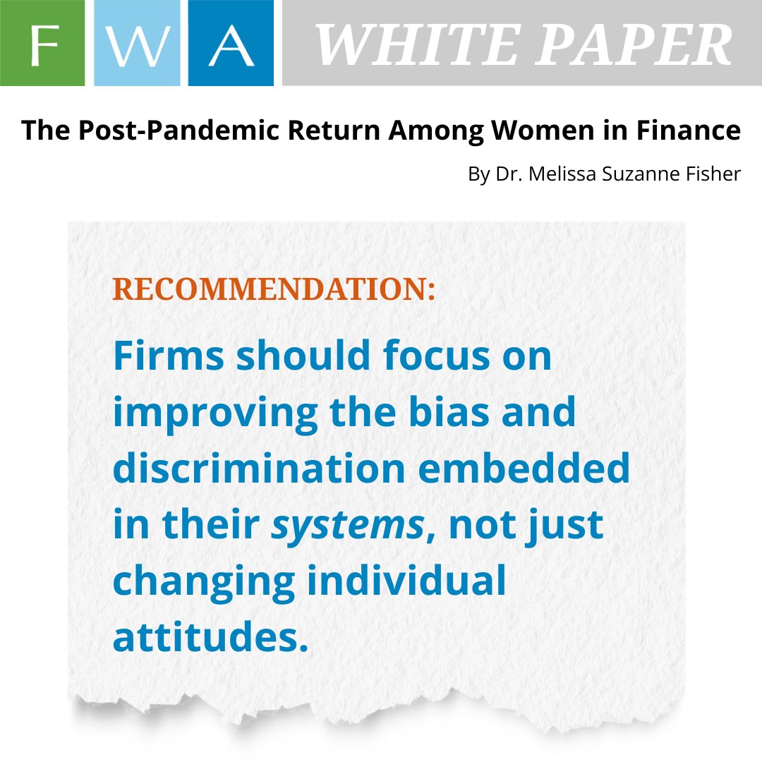 Real change starts with systems, not slogans.

Dr. Melissa Suzanne Fisher’s white paper with FWA challenges finance leaders to confront bias in structures—not just attitudes.

Read here: bit.ly/4p9gqWv 
 #FutureOfWork #Finance #Equity #PeopleStrategy