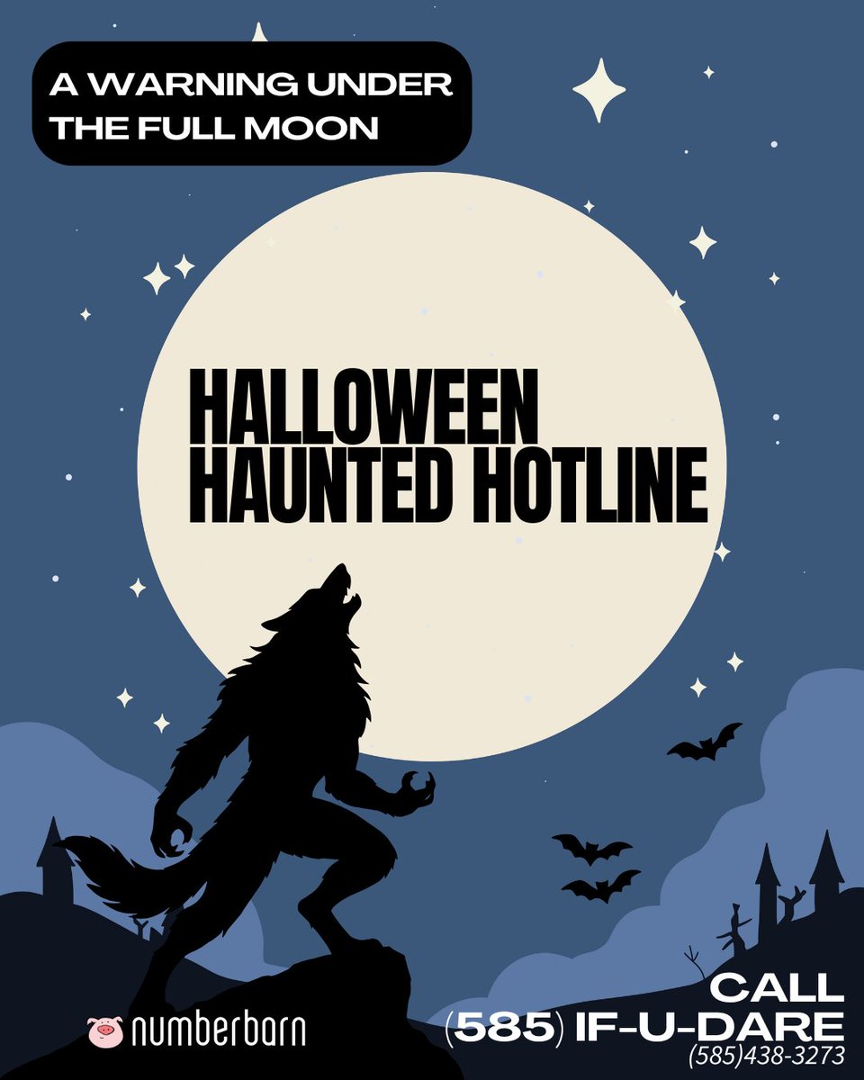Hair-raising and bone-chilling greetings from the undead await. Call NumberBarn’s Halloween Haunted Hotline at 585-IF-U-DARE, before it’s too late. #Halloween