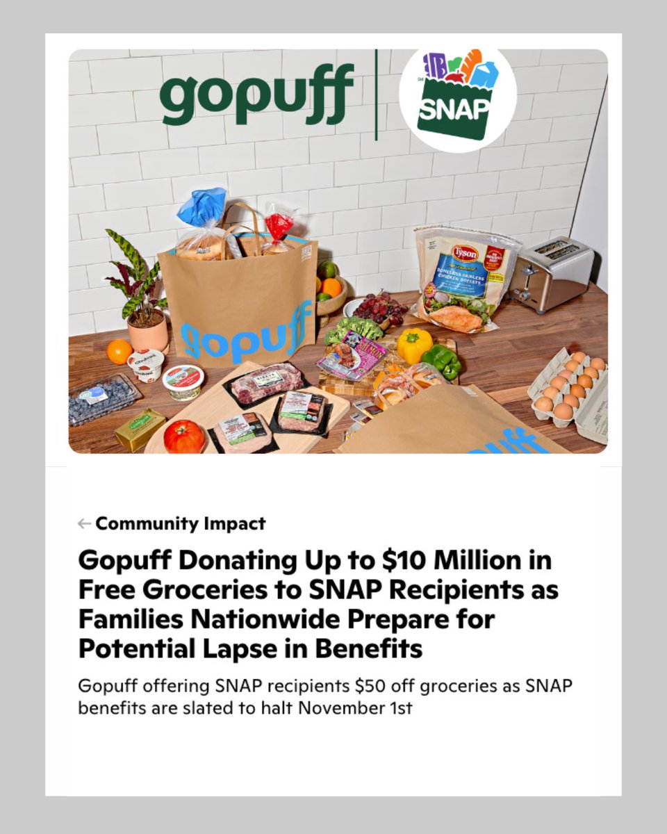 CODIEdeaf's tweet image. Gopuff is offering a $50 credit for SNAP-eligible items, delivered for free in as fast as 15 minutes.

gopuff.com/newsroom/commu…

The #codiecommunityposting hashtag serves solely for informational sharing and does not indicate any sponsorship or endorsement by CODIE. #codiedeaf