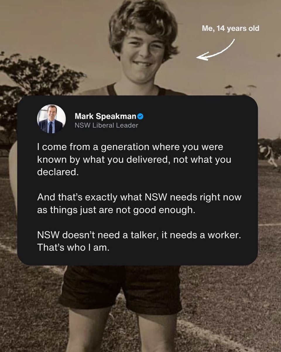 MarkSpeakman's tweet image. NSW doesn’t need a talker, it needs a worker.
That’s who I am.