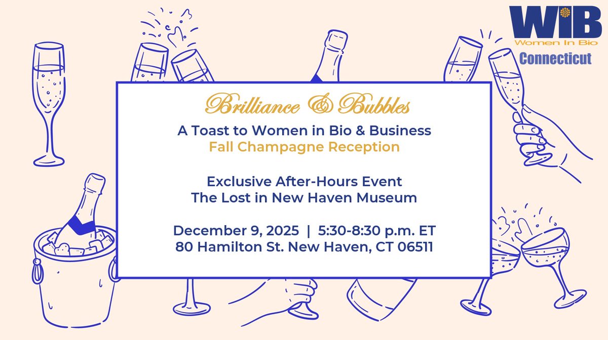 Join #WIBCT on 12/9 from 5:30-8:30 p.m. ET as we close the #ILLUMIN8 series with a Champagne Reception at the Lost in NewHaven Museum! Celebrate growth, expand your network &amp; step into the spotlight with confidence!

RSVP here: bit.ly/47igDjp

#WomenInBio #Networking