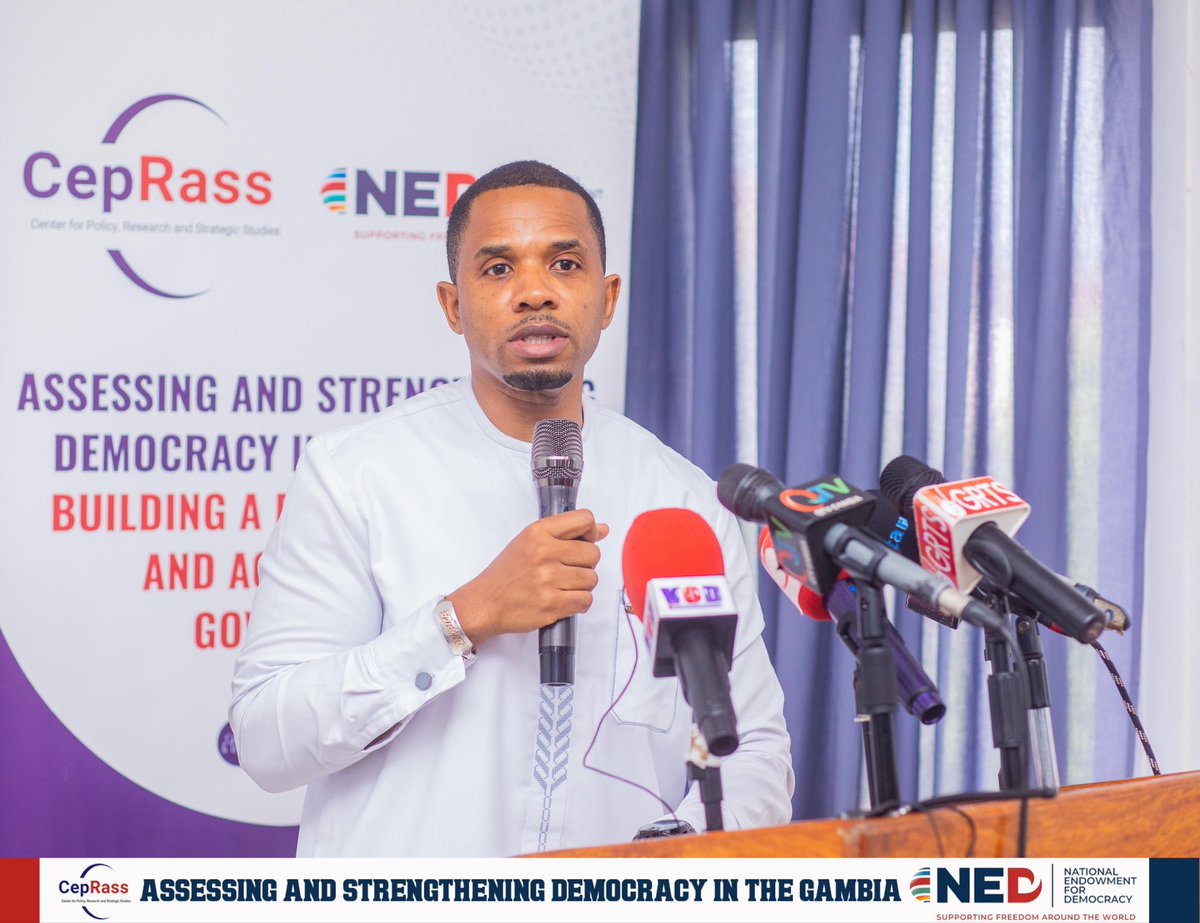 _ceprass's tweet photo. CepRass, with support from @NEDemocracy, has launched the project “Assessing &amp; Strengthening Democracy in The Gambia.”
Held at NaNA, the event gathered key actors from IEC, NCCE, security forces, CSOs &amp; diplomats to promote transparency &amp; accountability.
#Democracy #TheGambia https://t.co/nK1b2wLYoy