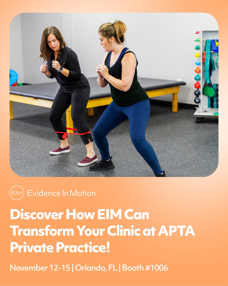 Join Evidence In Motion at Booth #1006 during APTA Private Practice Conference in Orlando, FL, and explore solutions designed to help your clinic thrive! 💥 Why EIM? Learn more here: bit.ly/3JCjKcU