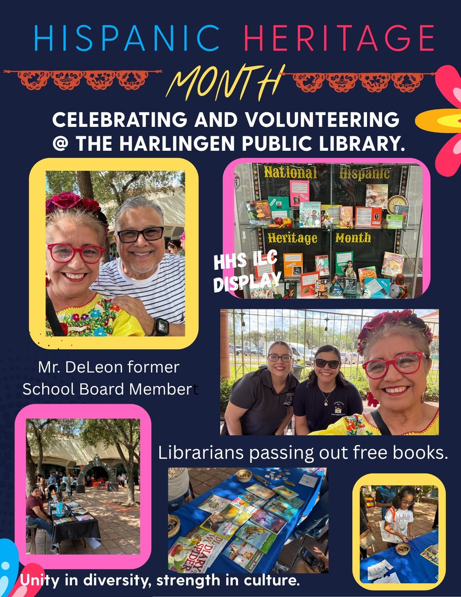 <a href="/HarlingenHS/">HHS Cardinals</a> <a href="/HCISDSecILC/">HCISD Library Services - Secondary Schools</a> <a href="/MrsHuertaRod/">Mrs. Adriana Huerta-Rodriguez</a> <a href="/longo3204/">Marina Longoria</a> <a href="/GerlemanMichael/">Michael Gerleman</a> <a href="/celiamuniz2/">Celia Muniz</a> <a href="/esc1library/">Region One Library Services</a> Hispanic Heritage Month at the public library. HHS ILC #WeAreHarlingenCardinals