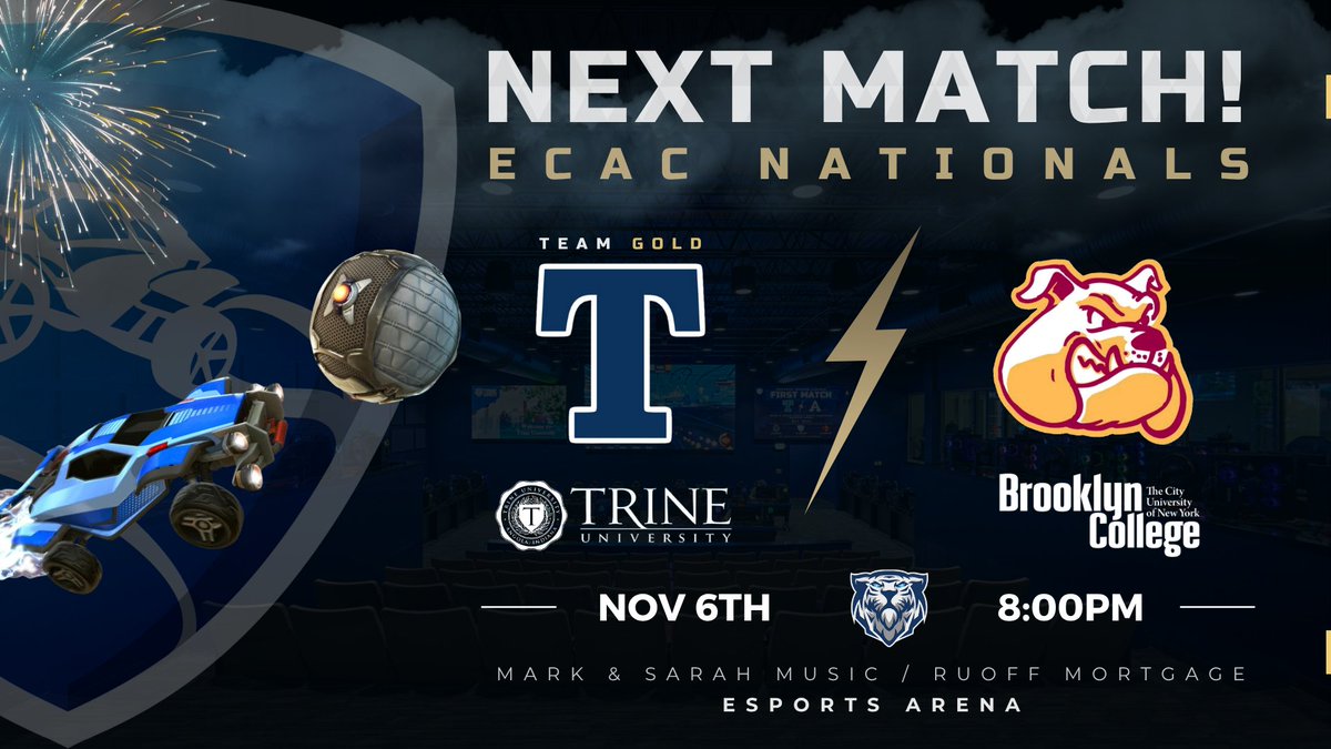 TrineESPORTS's tweet photo. Trine Rocket League Team Gold takes the stage for ECAC Nationals against Brooklyn College!

Come support the team and cheer them on to victory! 💙⚡️ https://t.co/MAXrEsLpy4