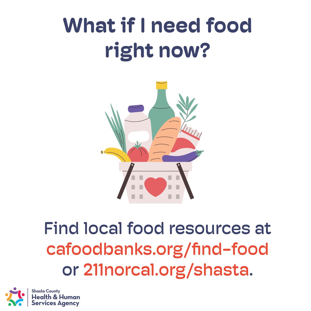 CalFresh benefits will be delayed starting Nov. 1. 

Shasta County residents who need food now can find local food resources at cafoodbanks.org/find-foodor 211norcal.org/shasta.

For more information and resources, visit shastacounty.gov/health-human-s….