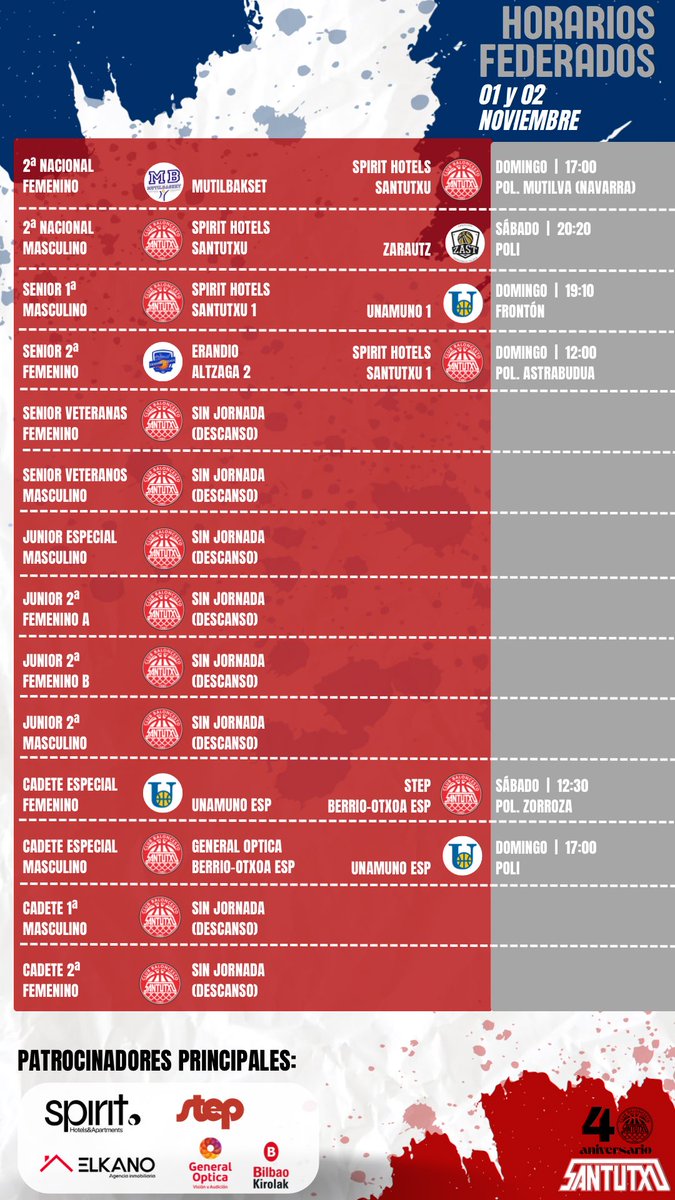 cbsantutxu's tweet image. Horarios:
01 y 02 Noviembre

#CBSantutxu #CBSantutxu40A 🎂