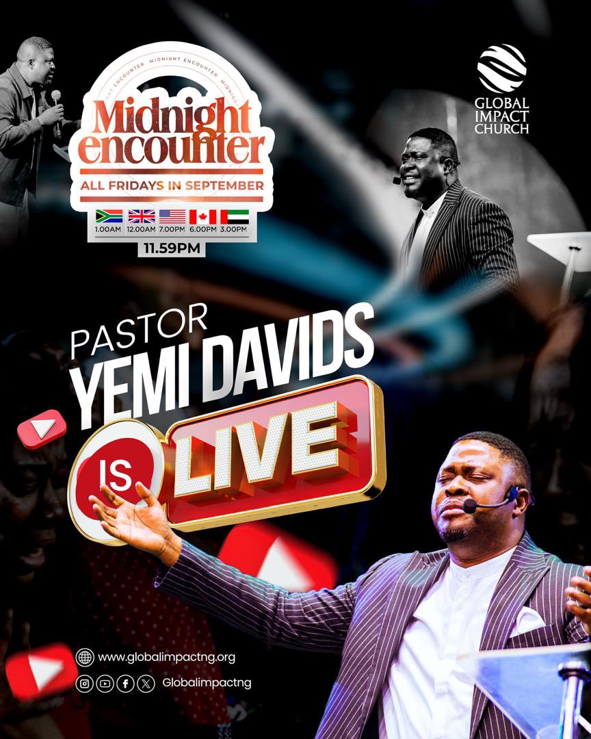 It's time for Midnight Encounters with Pastor Yemi Davids

Join in and be blessed! 

youtube.com/live/D0G8IwrwH…

Share this link with your family and friends