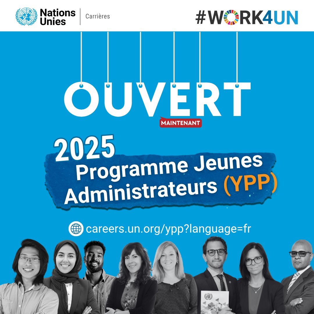 Une carrière à l'ONU vous intéresse ?

Le dépôt des candidatures pour le concours d'entrée du programme Jeunes administrateurs (YPP) 2025 est ouvert !  Pour en savoir plus sur les critères d’admissibilité &amp; les sujets d'examens, via <a href="/UN_Careers/">UN Careers</a>. 
👉careers.un.org/young-professi…