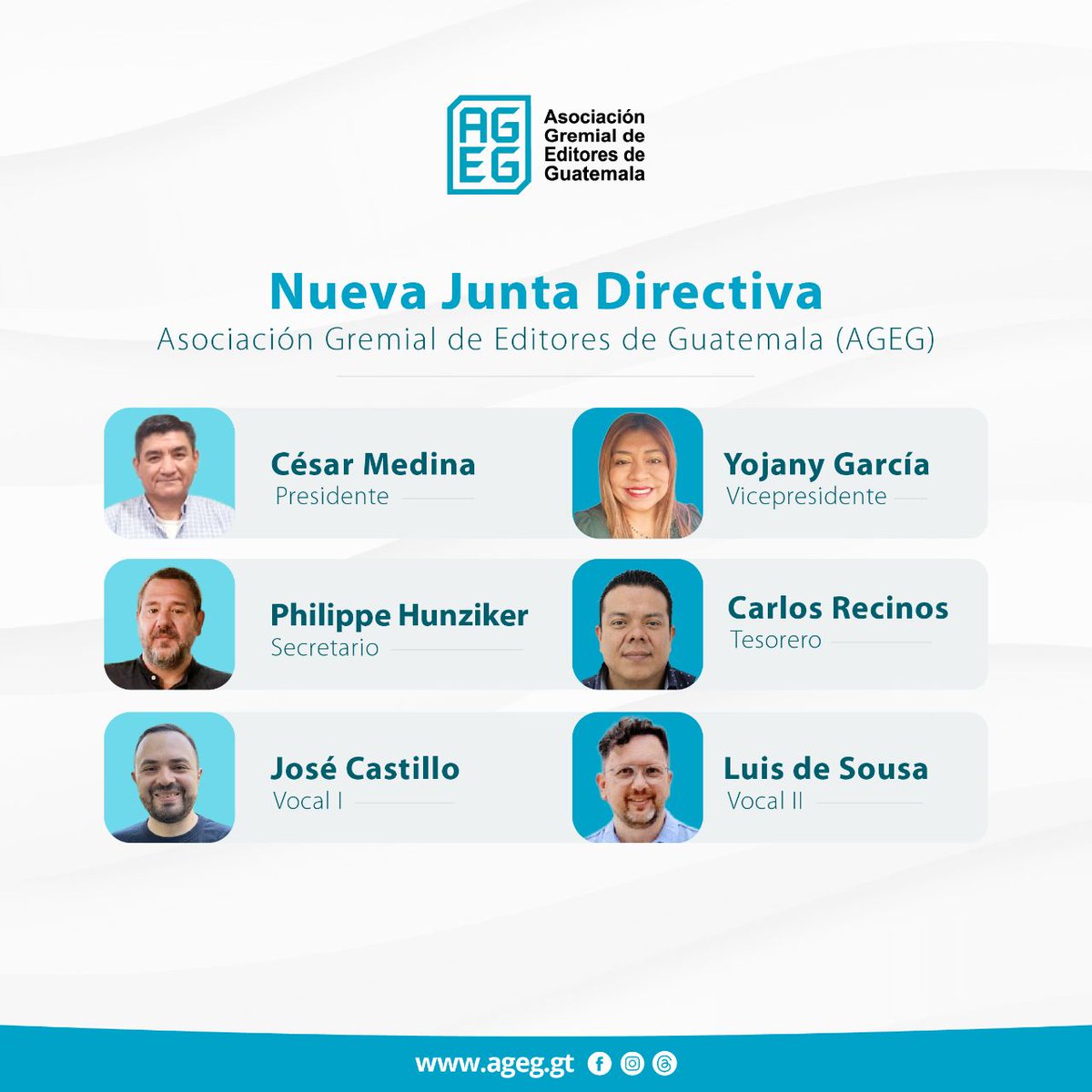 📚 Nueva Junta Directiva de la Asociación Gremial de Editores de Guatemala (AGEG) 2025–2027

El jueves 30 de octubre se llevó a cabo la elección de la nueva Junta Directiva de la Asociación Gremial de Editores de Guatemala, quienes asumen el compromiso de seguir impulsando el
