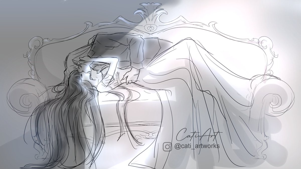 A SessKik sketch for Halloween! It's suppose to be from my AU where  Sesshomaru is a vampire and Kikyo a priestess but they can't resist the  their forbidden attraction ❤ #inuyasha #sesskik #kikyou #sesshoumaru