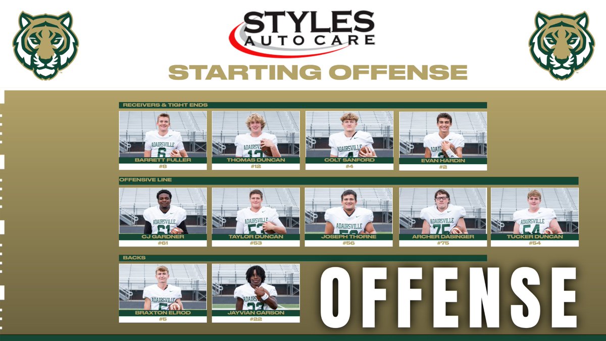 Styles Auto Care Starting Line-Ups for tonight's game against Heritage! Go Tigers!!!