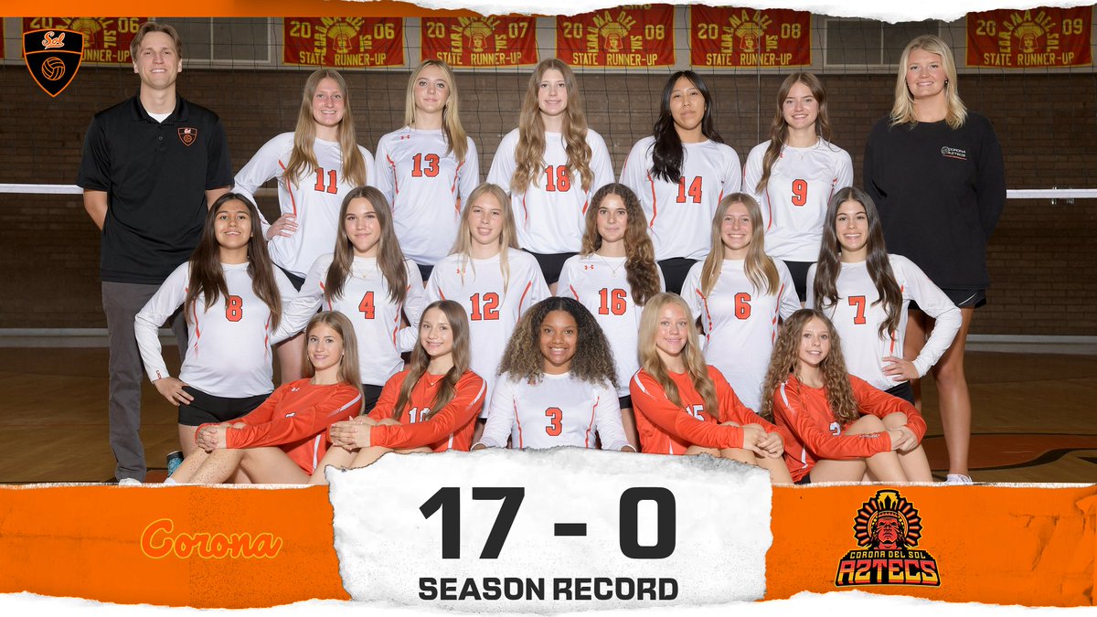 CoronaDelSolVB's tweet image. Congratulations to our JV-B team as they finished the season with an UNDEFEATED record of 17-0 without dropping a set! #AztecProud