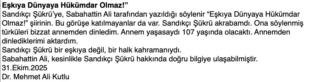 MehmetAli_Kutlu's tweet photo. Stokta
2 Adet Kaldı
Yarın,Cumartesi
Kargoya Verilecek
*
Edip Akbayram
Eşkıya Dünyaya Hükümdar Olmaz
https://t.co/WBzTzTZafd https://t.co/eggKxafxCK