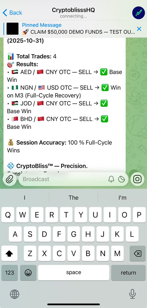 cryptoblisssHQ's tweet image. 🔥 CryptoBliss™ Precision Framework in Action
4 Trades • 100% Full-Cycle Wins 💯

✅ Base Wins: 3
✅ M3 Recovery: 1
🎯 Perfect structure execution — precision, discipline, results.

#CryptoBliss #BinaryOptions #PocketOption #TradingDiscipline #OTCPrecision #CryptoBlisss