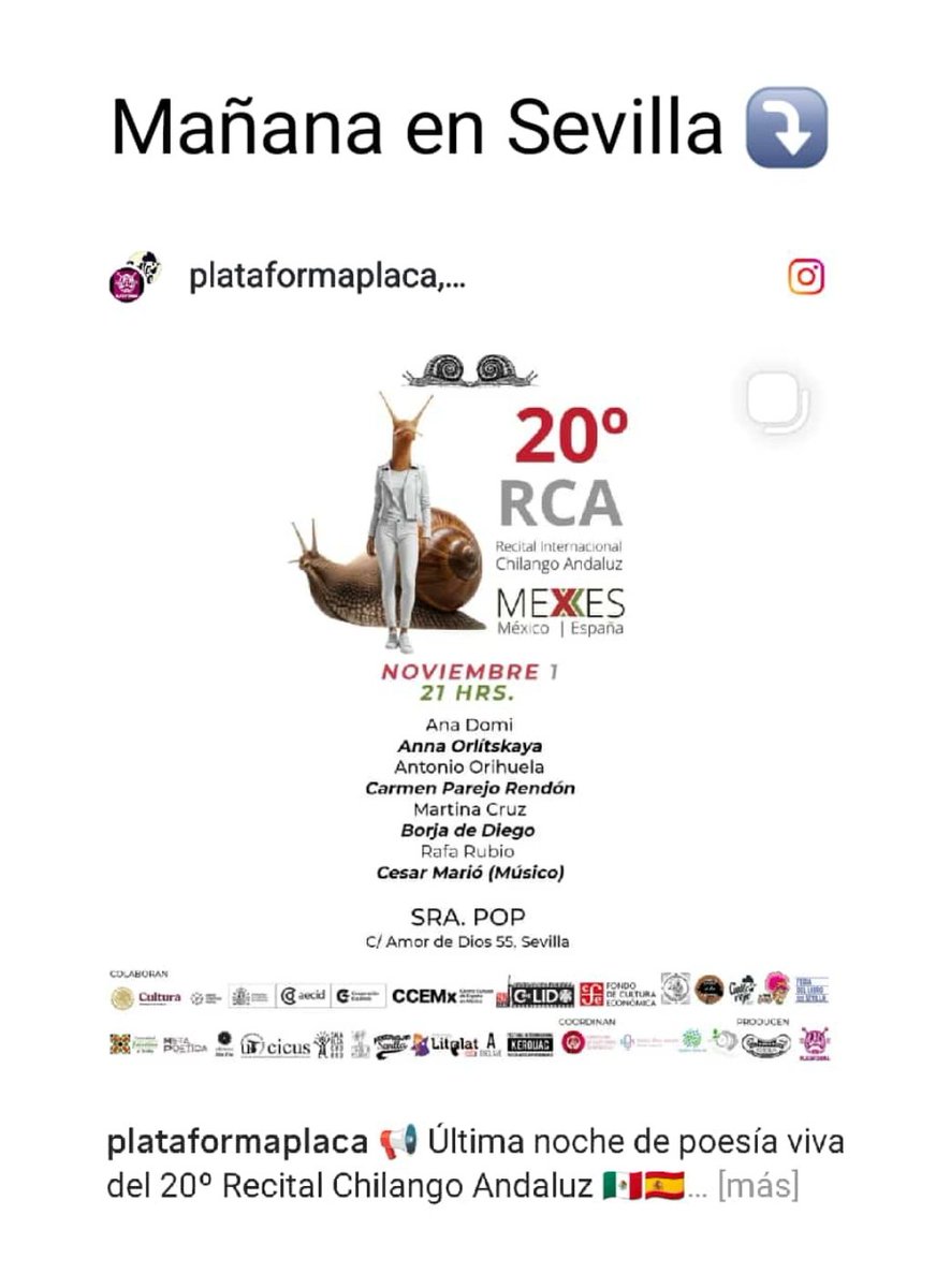 Mañana en Sevilla una vuelta a mi casa poética, a 20 años ya del primer Recital Chilango-Andaluz. 

Con <a href="/placa/">Plataforma PLACA</a>