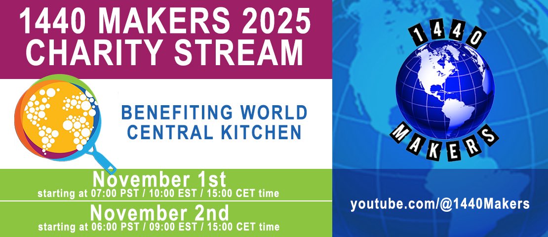 During some of the worlds darkest days there is a group who always comes together so the basic human right of a nutritionist meal gets to those who need it. Come join me, amazing makers and <a href="/The_Real_1440/">1440 Makers</a> raise funds for <a href="/WCKitchen/">World Central Kitchen</a> so they can continue their amazing work!