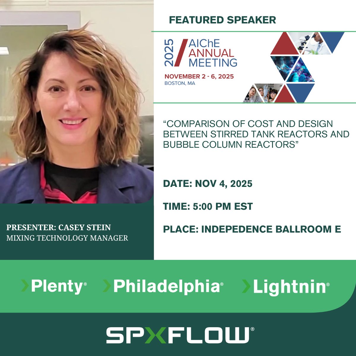 SPXFLOW's tweet image. Promising insights await throughout the @ChEnected Annual Meeting next week.

SPX FLOW Mixing Solutions #solutionmakers will present several times throughout this year&apos;s conference. 

#SPXFLOW #AIChEAnnual #ChemicalEngineering #Mixers #IndustrialMixing