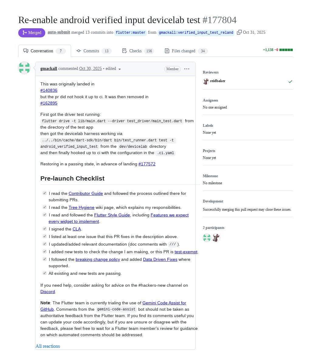 FlutterMerge's tweet image. "Re-enable android verified input devicelab test" by Gray Mackall was merged into #Flutter master github.com/flutter/flutte…