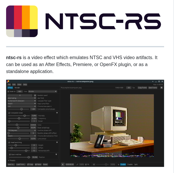 Video effect for emulating VHS artifacts