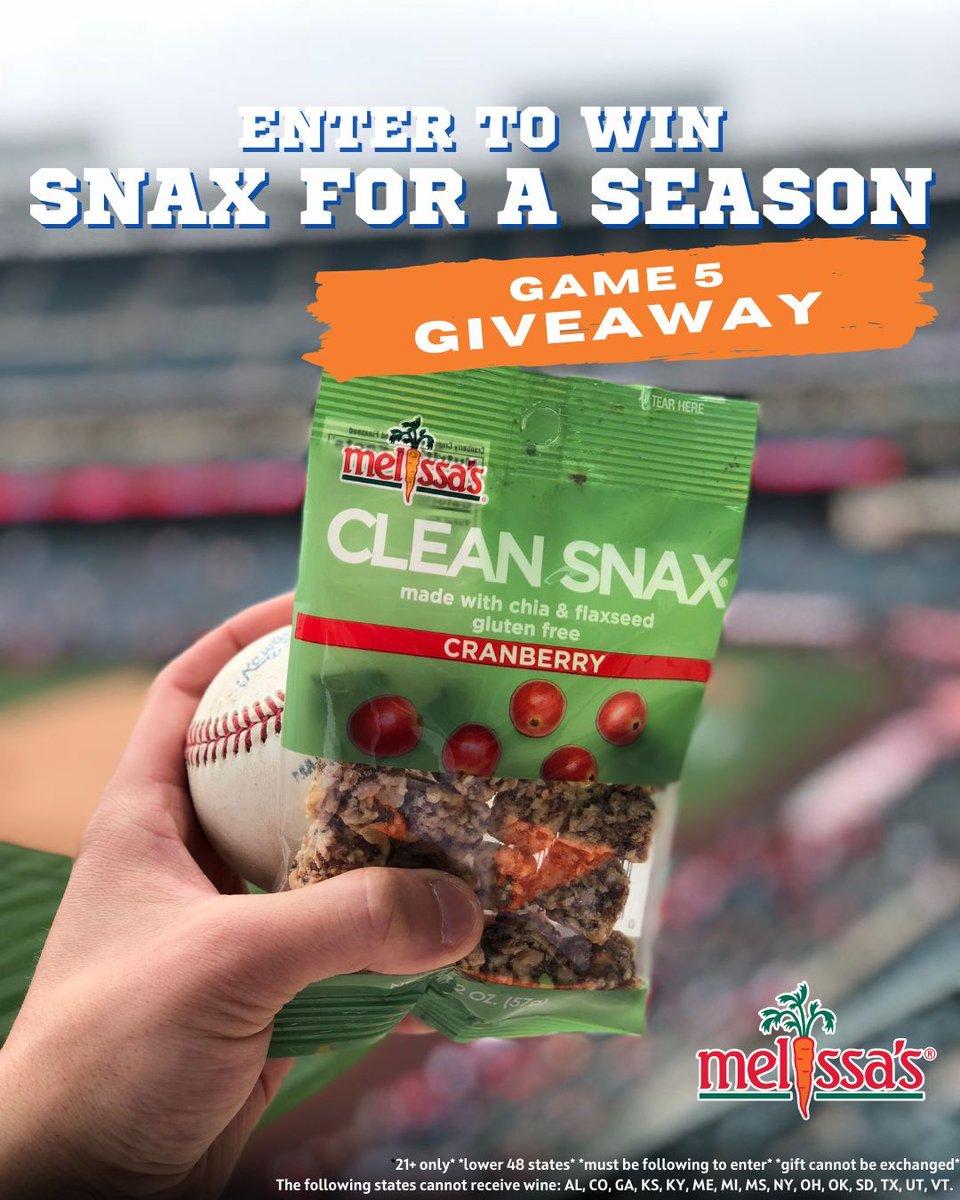 MelissasProduce's tweet image. ⚾ GAME 5 GIVEAWAY! ⚾

It’s crunch time — literally. One lucky fan will score Snax for a Season featuring Melissa’s Clean Snax® 🍯🥜

To enter:
1️⃣ Like/repost this post
2️⃣ Follow @melissasproduce
3️⃣ Comment CLEAN SNAX and tag your game-day buddy!

Snack smart. Cheer loud. Win…