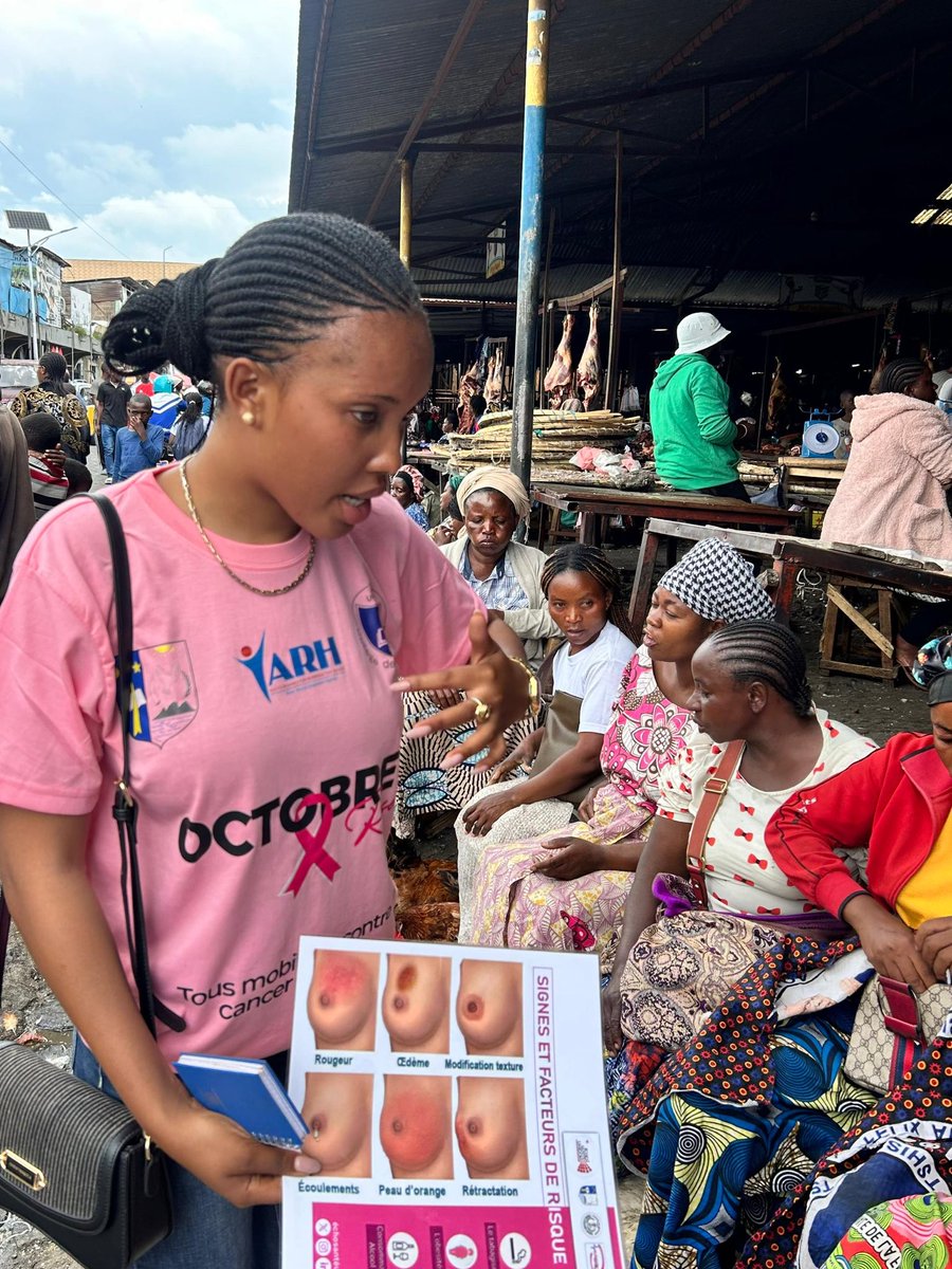 Clôture d’#OctobreRose à Goma 
Belle journée de sensibilisation au marché Alanine, portée par le bureau du Collège des étudiants de l’<a href="/Unigom_RDC/">UNIVERSITE DE GOMA-UNIGOM</a> et <a href="/YARH/">No One</a>.
Le cancer du sein n’est pas une fatalité : dépistage et information sauvent des vies.
#CancerDuSein #SantéDesFemmes #Goma