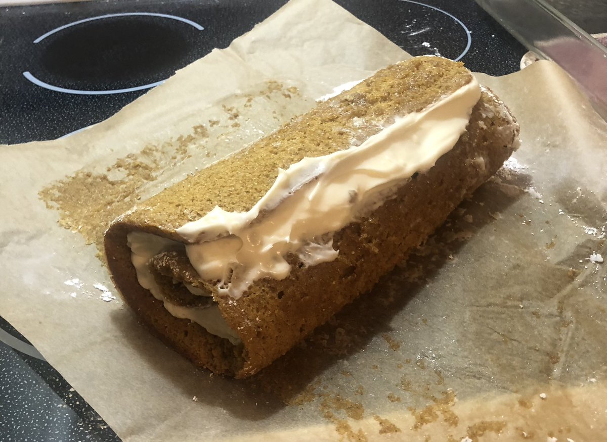 daniwolf9005's tweet photo. Pumpkin roll I made for Halloween! Now let’s hope I have enough time to finish my art 😅🎃🧁✨
(Also good thing I took this pic because transporting it low key destroyed it- it’s still edible though so ah well-)
#pumpkincakeroll #pumpkinroll #homemadedessert #bakedgood #cakeroll https://t.co/sUDVJnV4er
