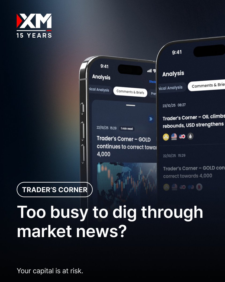 XM_COM's tweet image. Get quick, twice-daily snapshots of  what’s moving the markets and affecting your trades, with Trader’s Corner. Short, sharp, and straight to the point. 

📍Find it under Analysis 👉 Comments &amp;amp; Briefs. Start reading now 👀 👉 xm.com  

#XM #TradersCorner