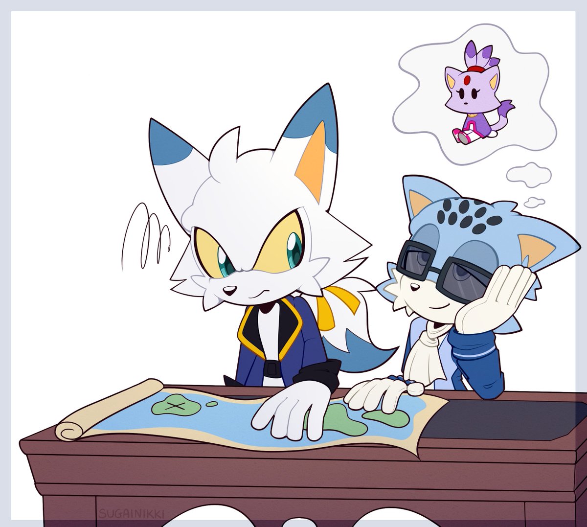 Commodore Sickle giving his report on the current state of the Ice Kingdom's waters, but his boss's mind is in other places 🤭

Very cute art I got commissioned from <a href="/SugaiNikki/">💫💚- Nikki -💚💫</a> , thanks so much for this, the boys are lookin' handsome ❤️