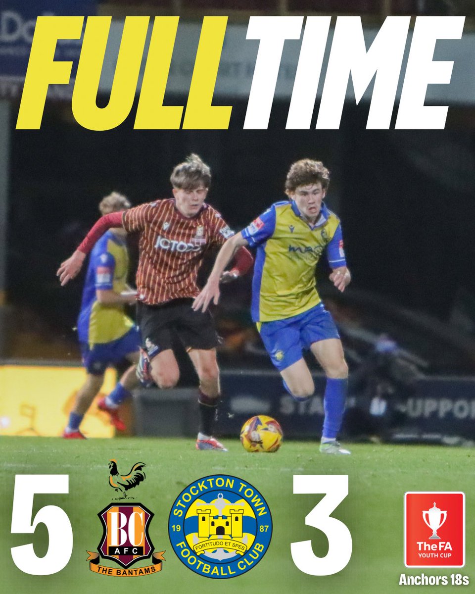 stockton_townfc's tweet image. FULL-TIME: A night to be incredibly proud of 👏 

Jaedon Faulkner found the target twice with Joe Kennedy scoring the third.

🟤 #BCFCu18’s 5-3 #STFCu18’s 🟡
#UTA⚓️ | #FAYouthCup