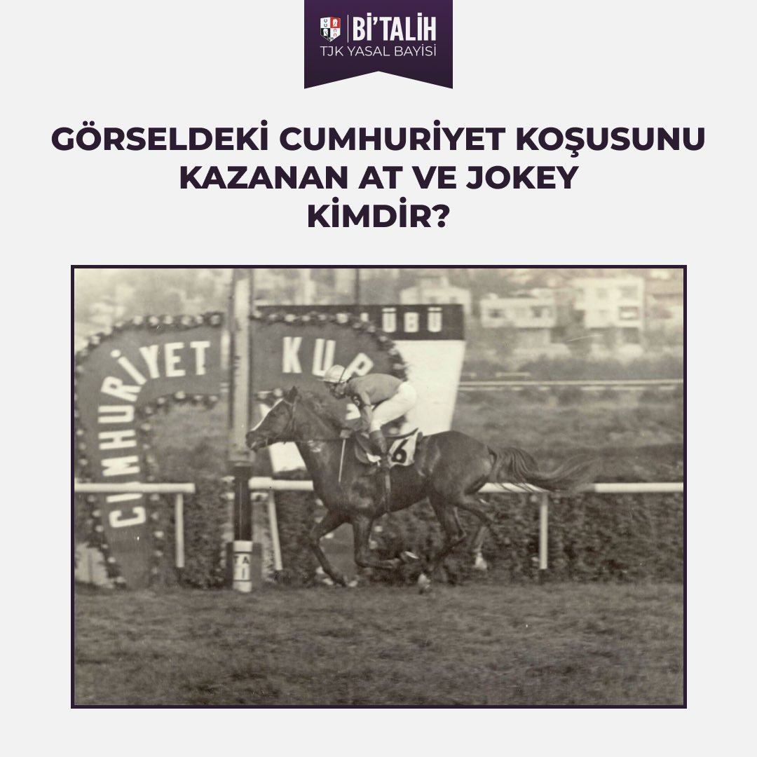 Görseldeki Cumhuriyet Koşusunu kazanan at ve jokey kimdir?

Doğru cevabı yaz, üye numaranla cevapla, 100 TL bonusu kap! 🎉

Doğru yanıtı veren ilk 50 <a href="/geldibitalih/">Bitalih</a> takipçisine 100 TL bonus!

Not: Kampanyadan sadece doğru cevabı veren İLK 50 <a href="/geldibitalih/">Bitalih</a> takipçisi yararlanabilir.