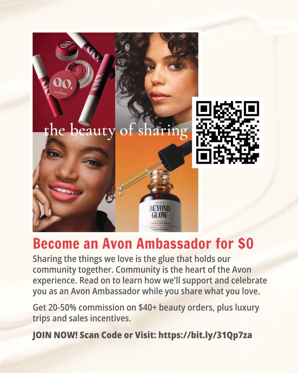 AvonLadyNJ's tweet image. ✨Love beauty &amp;amp; connection? As an Avon Ambassador, enjoy community, support &amp;amp; rewards for sharing what you love. 💕 New 2025 commissions mean more recognition &amp;amp; growth. 🌟 Join today! bit.ly/31Qp7za

#BeautyCommunity #AvonLife #GlowWithAvon