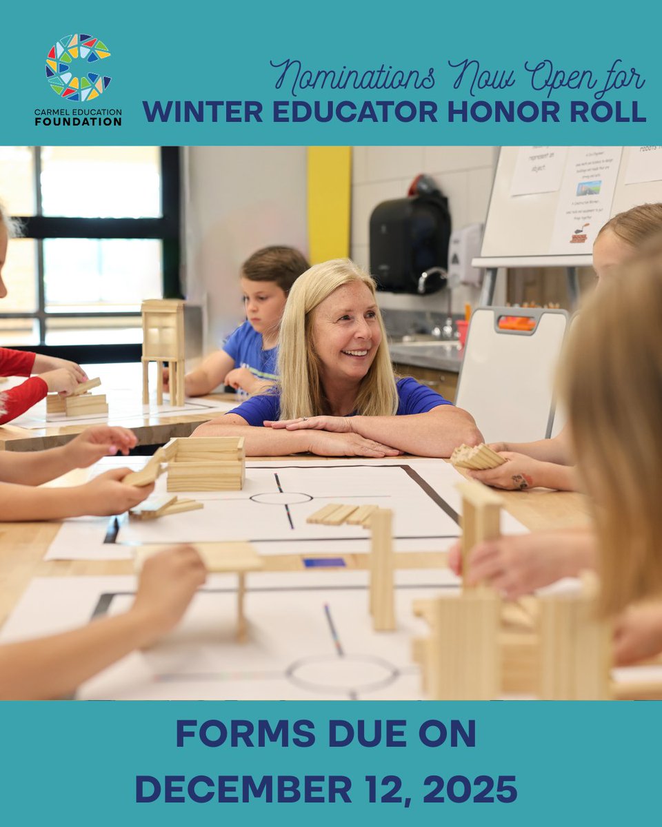 Be sure to nominate someone for the CEF Educator Honor Roll! From teachers and coaches to counselors, staff, and administrators, every role makes a difference. ✨

👉 Learn more and nominate someone starting October 31: ccs.k12.in.us/foundation/eve…
