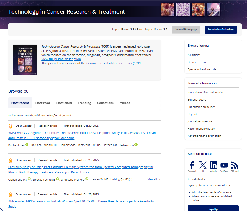Technology in Cancer Research & Treatment journal tweet media