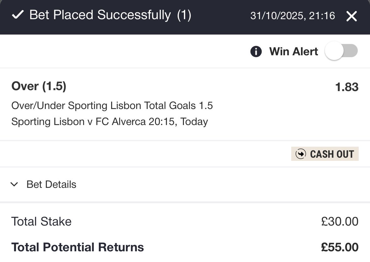 GeorgeLikesBets's tweet photo. 🇵🇹 Sporting vs Alverca

HT Bet.

No time for a write-up unfortunately but I really like the look of this for the 2H in this match.

1.5u - Sporting o1.5 TT (1.83/Ladbrokes) https://t.co/gdN3UXiN64