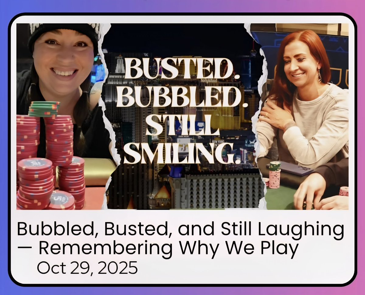Laurel_Leigh525's tweet image. 🚨NEW VLOG 🚨

Watch us navigate the poker grind with banter, mindset, &amp;amp; lots of laughter! We visit the ICONIC Poker Palace; stone bubble tournaments; get knocked down and get up again. Remembering why we began playing in the first place...
#pokerisfun #poker #vegas #vlog