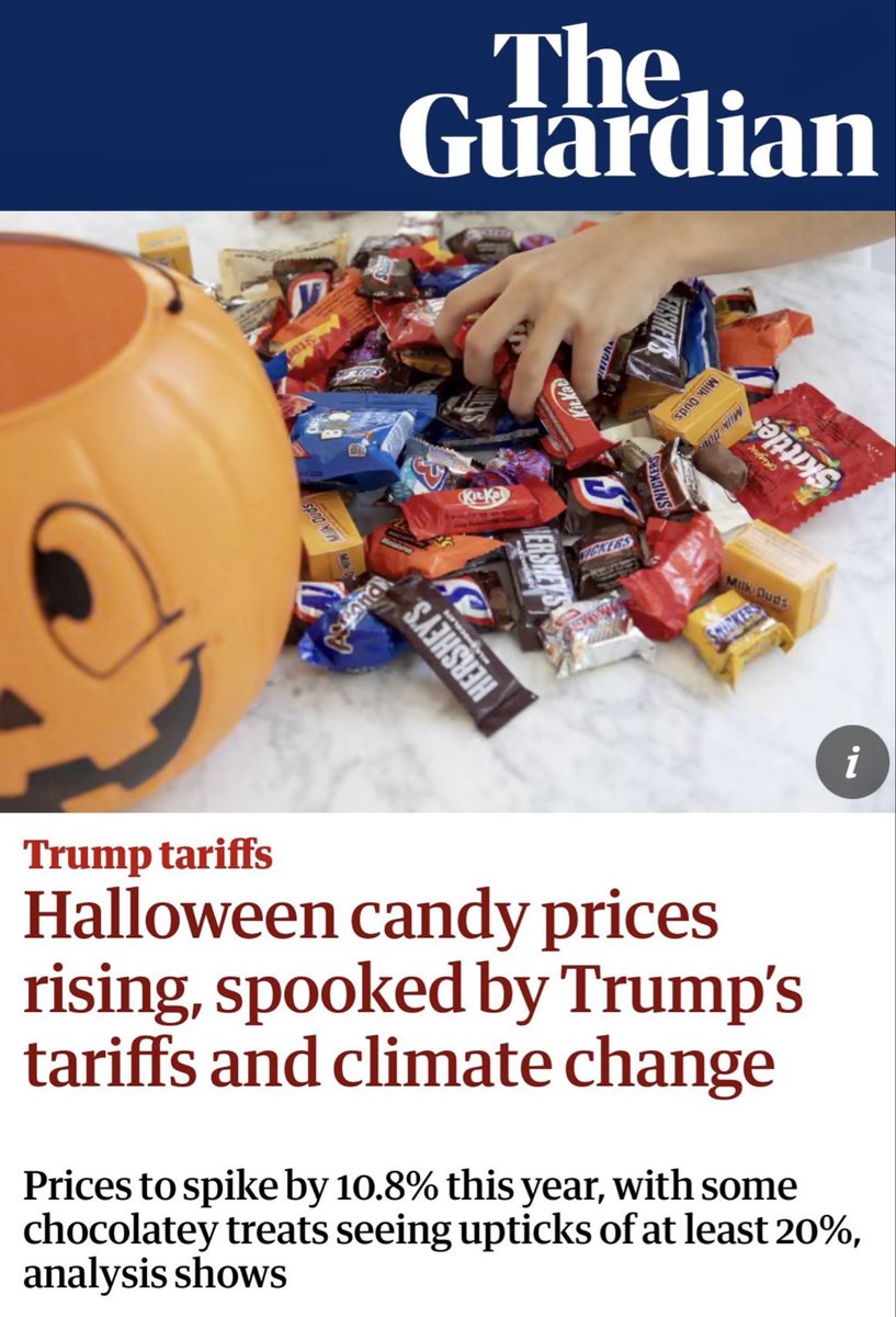“Donald Trump has placed tariffs on the biggest exporters of chocolate to the US.”

“Hershey’s, the largest chocolate manufacturer in the US, said in the spring that tariffs could cost the company more than $100m and that it would have to raise prices amid soaring cocoa costs.”