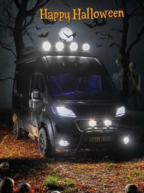 offrotie's tweet photo. 👻 Happy Halloween! 👻 

Spooky vibes in the woods! 🎃 ☠️ 🕸️

These AI-generated images were created using my original photos as a base—transformed into Halloween magic with skulls, pumpkins, bats, and more eerie decor. 

🕷️Happy Halloween!💀🕸️

 #offrotie #vanlife #halloween https://t.co/RLAipsUDCd
