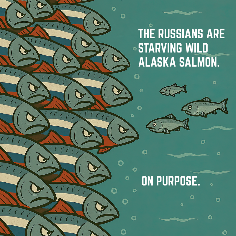 AmericaFish1st's tweet photo. Russia is flooding the ocean with hatchery fish - and our wild salmon are paying a price. They're about to FAFO.