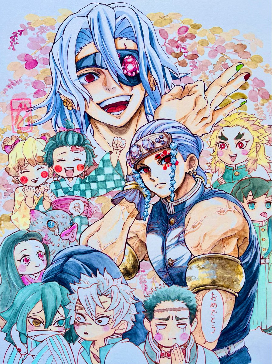 💎🎂✨　水彩画

あっぱれ美丈夫な💎✨さんは
みんなのオトコの色気リーダー✨
🎴⚡️「だんなー💛」
🐍🍃「オトコの色気💬」
